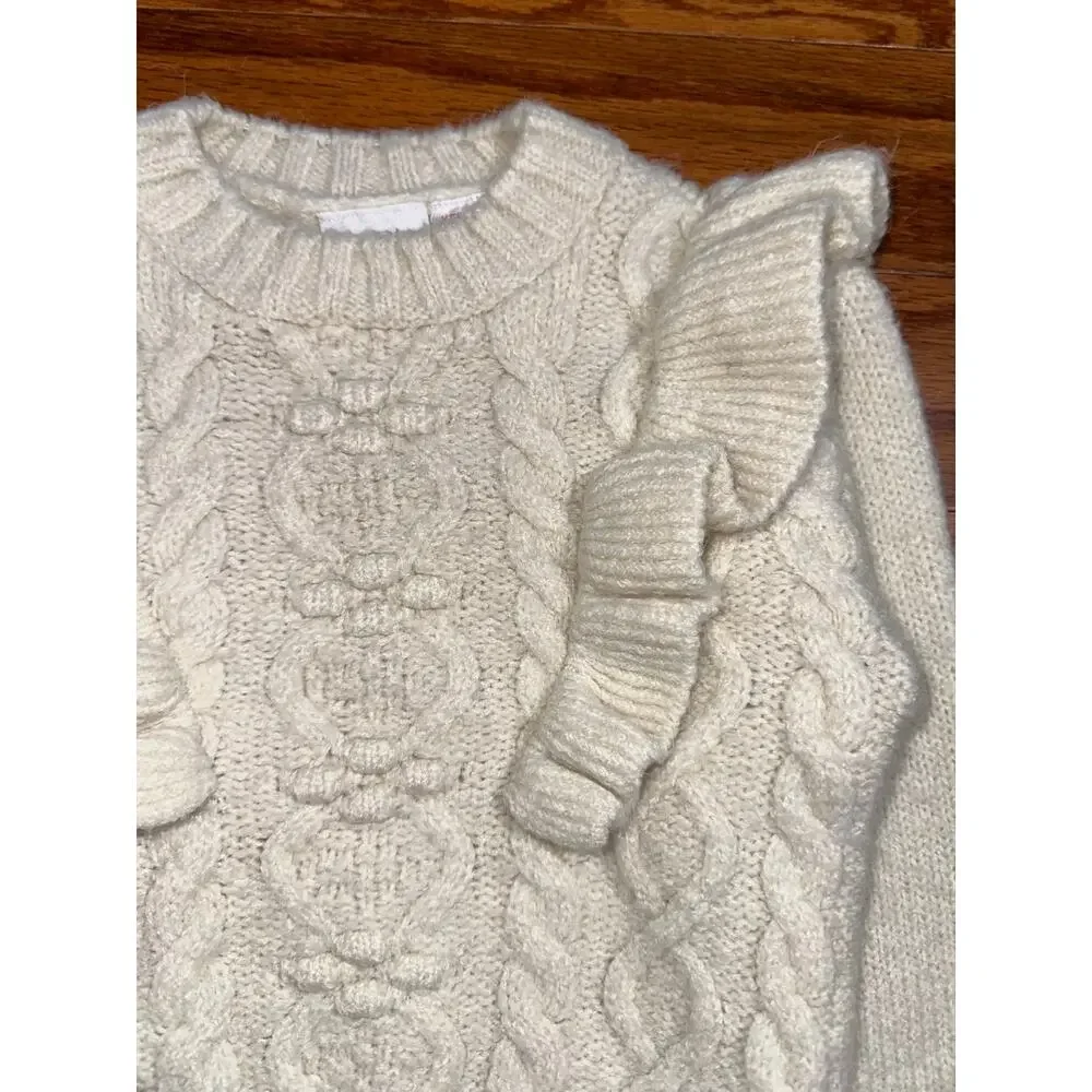Zara Baby Girls Cream Cable Knit Ruffle Sweater Size 18-24M